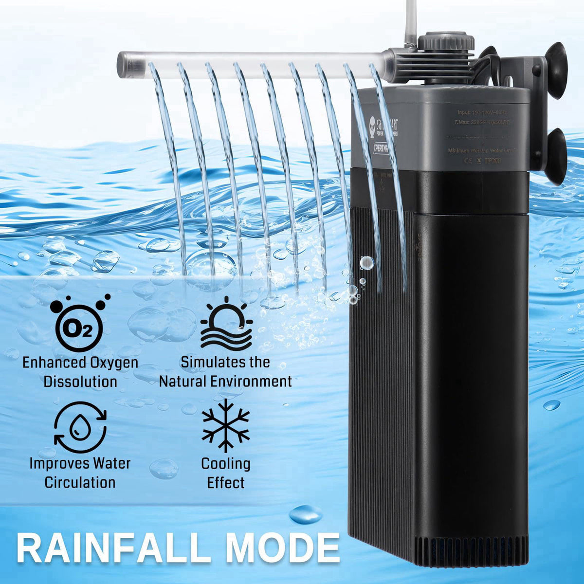 SainSmart XpertMatic Aquarium Filter 220GPH, Submersible Powerful Pump for 20-50 Gal – close-up detail
