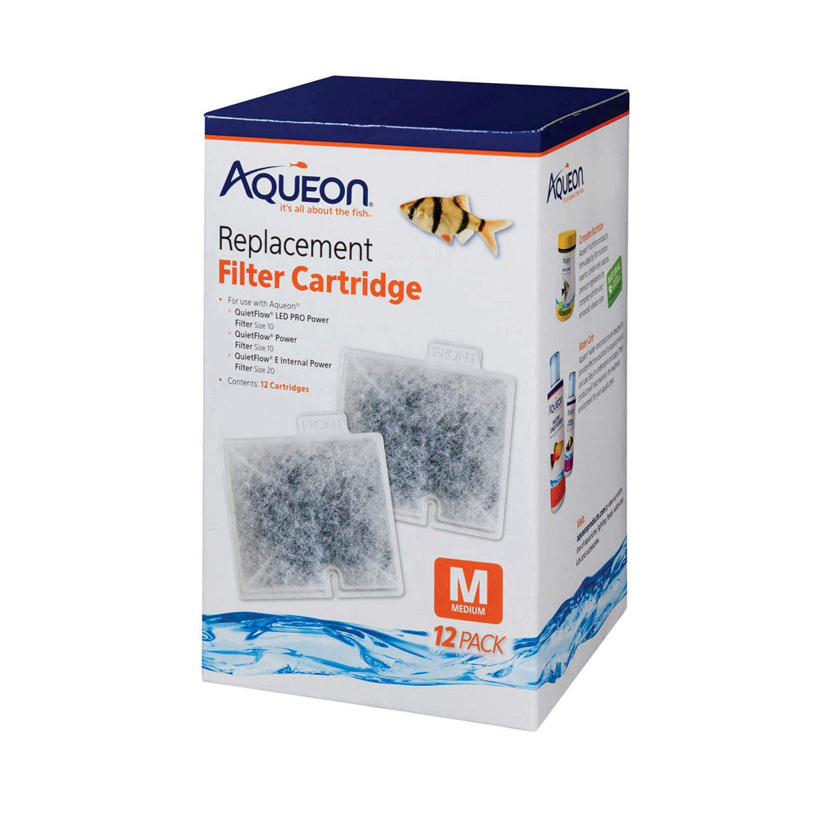 Aqueon Replacement Filter Cartridges Medium, Filter Cartridge, 12-Pack – Activated Carbon, Floss