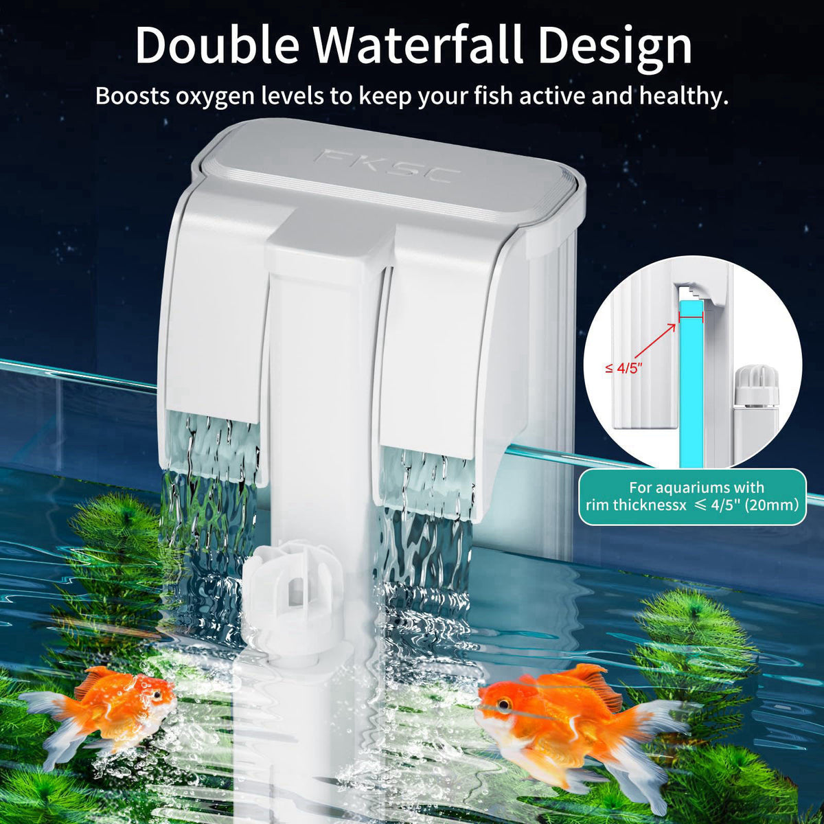 FKSC Hang On Back Aquarium Filter for 5–20 Gallons Fish Tanks, 3-Stage Multi-Stage Filtration with Surface Skimmer, Ultr
