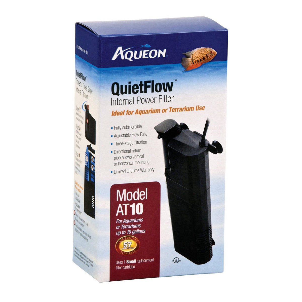 Aqueon Quietflow Internal Power Filer, 10 Gallon – close-up detail in Black