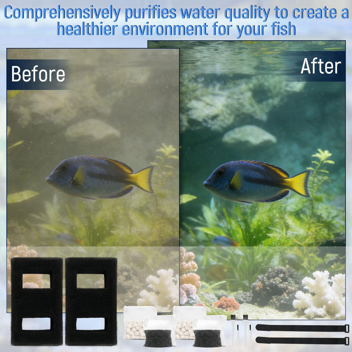 SHAHN A1376 Aquarium Filter Media Kit for Most Standard Aquariums (2-Pack) – back view and specifications