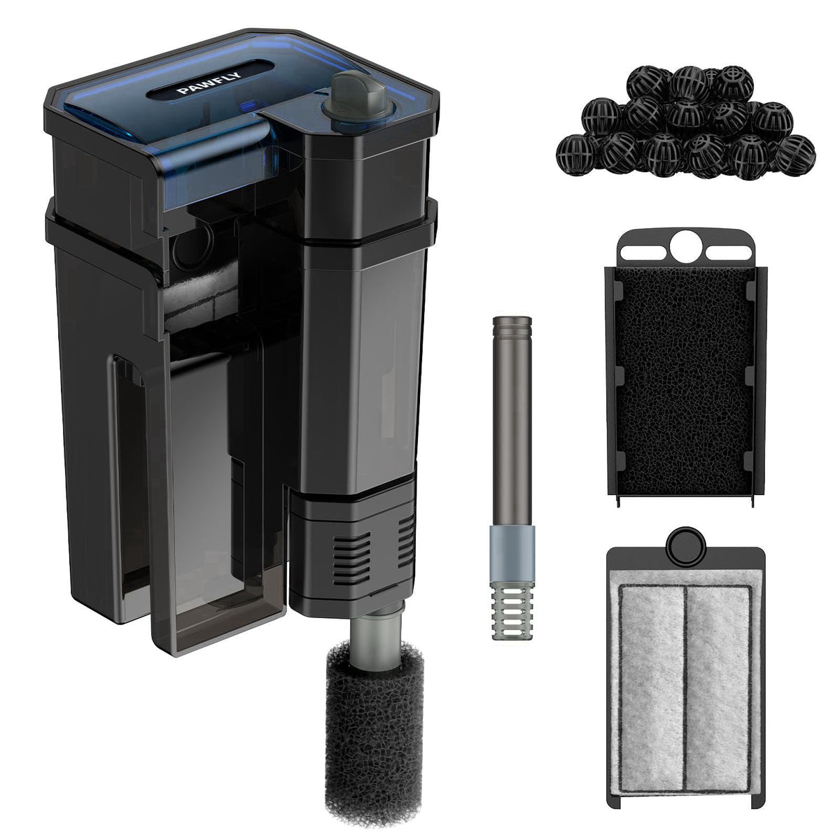 Pawfly 3 W Aquarium Filter, 15 Gallon Fish Tank Filter, 60 GPH Hang on Back Aquarium Filter with Adjustable Water Flow, 