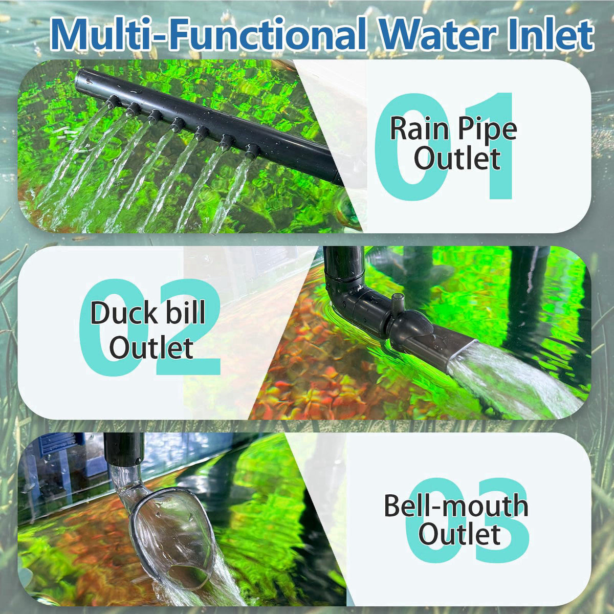 Three seconds Quiet Hang on Back Aquarium Filter 10-35 Gallon – back view and specifications