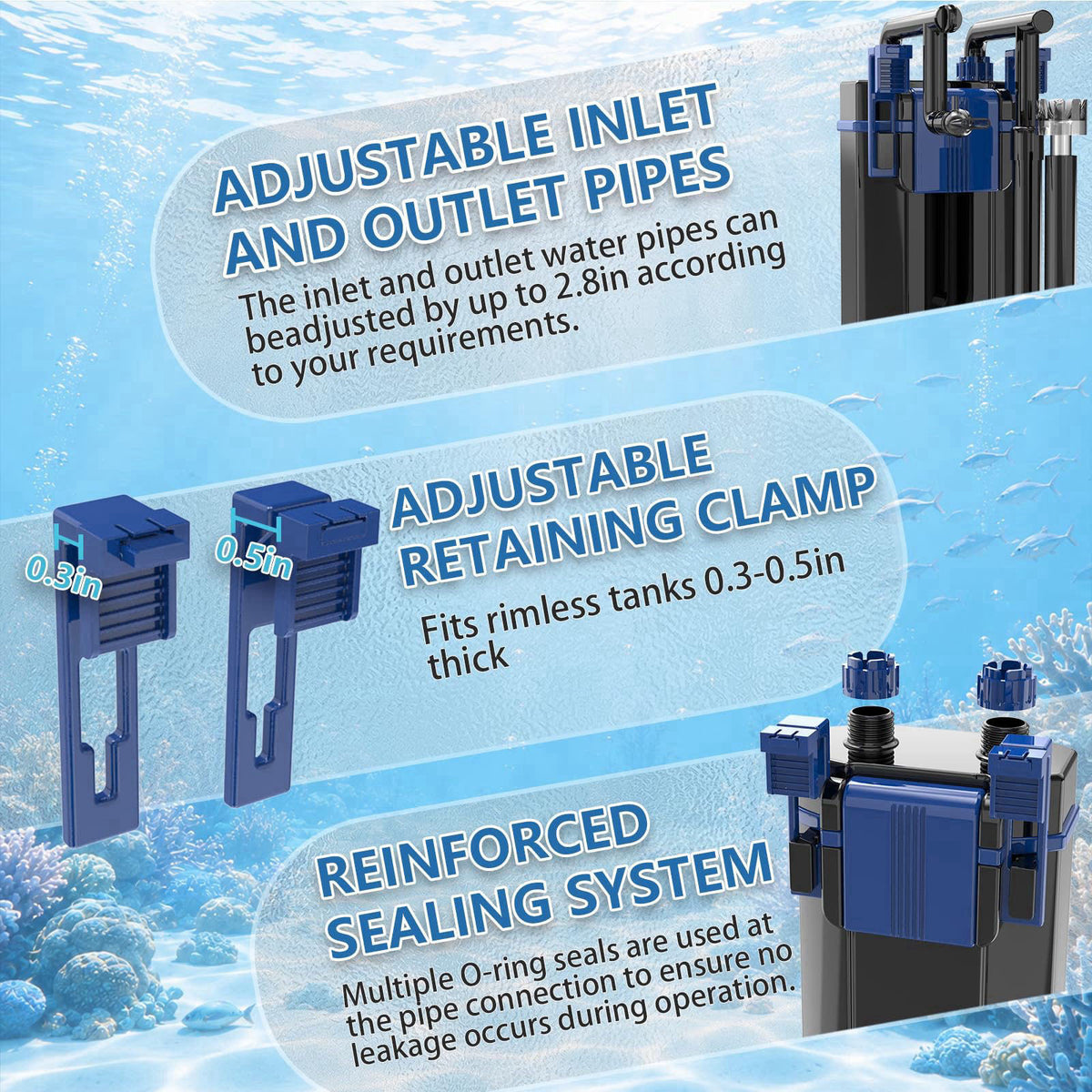 Three seconds Quiet Hang on Back Aquarium Filter 10-35 Gallon – alternate angle