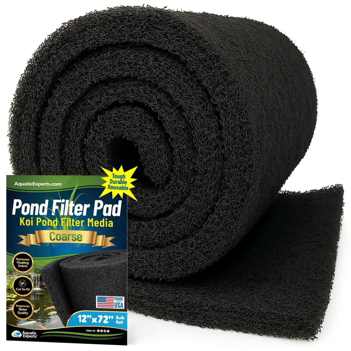 Aquatic Experts Classic Koi Pond Filter Pad COARSE – Bulk Roll Pond Filter Media, Rigid Ultra-Durable Latex Coated Fish 