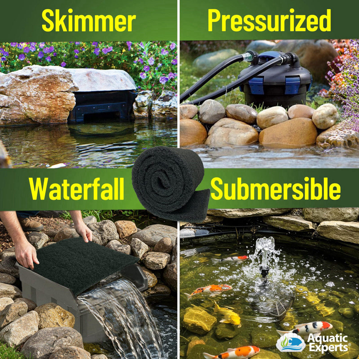 Aquatic Experts Classic Koi Pond Filter Pad COARSE – Bulk Roll Pond Filter Media, Rigid Ultra-Durable Latex Coated Fish 