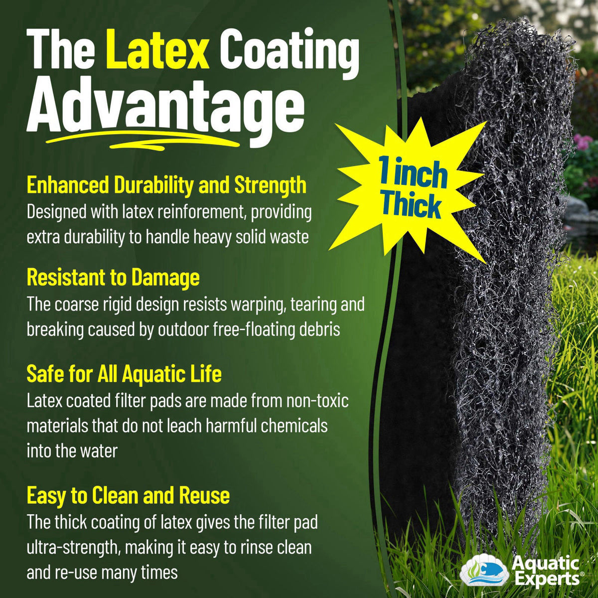 Aquatic Experts Classic Koi Pond Filter Pad COARSE – Bulk Roll Pond Filter Media, Rigid Ultra-Durable Latex Coated Fish 