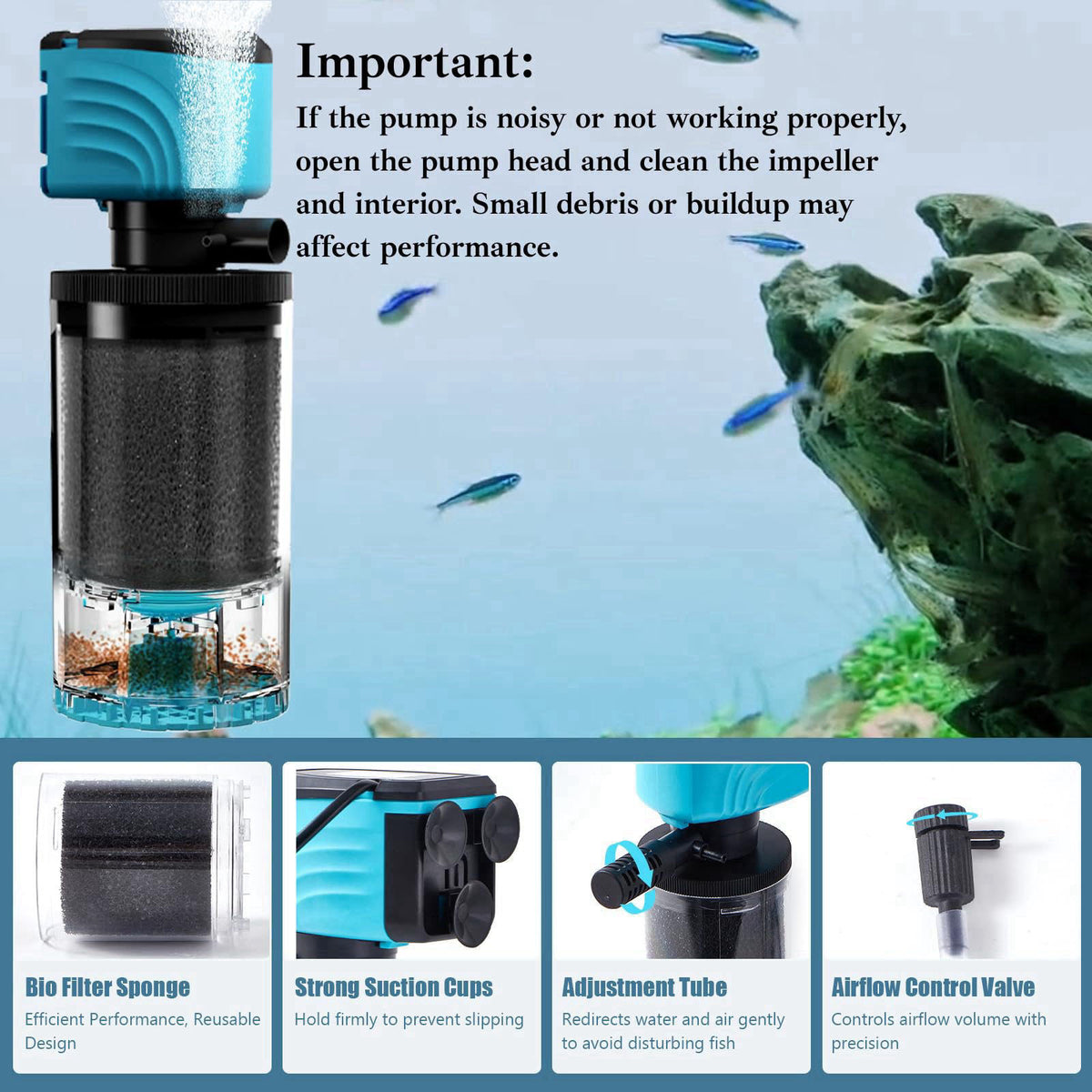 Aulofee Submersible Filter, Upgraded 10-45 Gallon Fish Tank Filter, Debris Tray, Fish Guard, Fresh/Saltwater, Silent, 8-