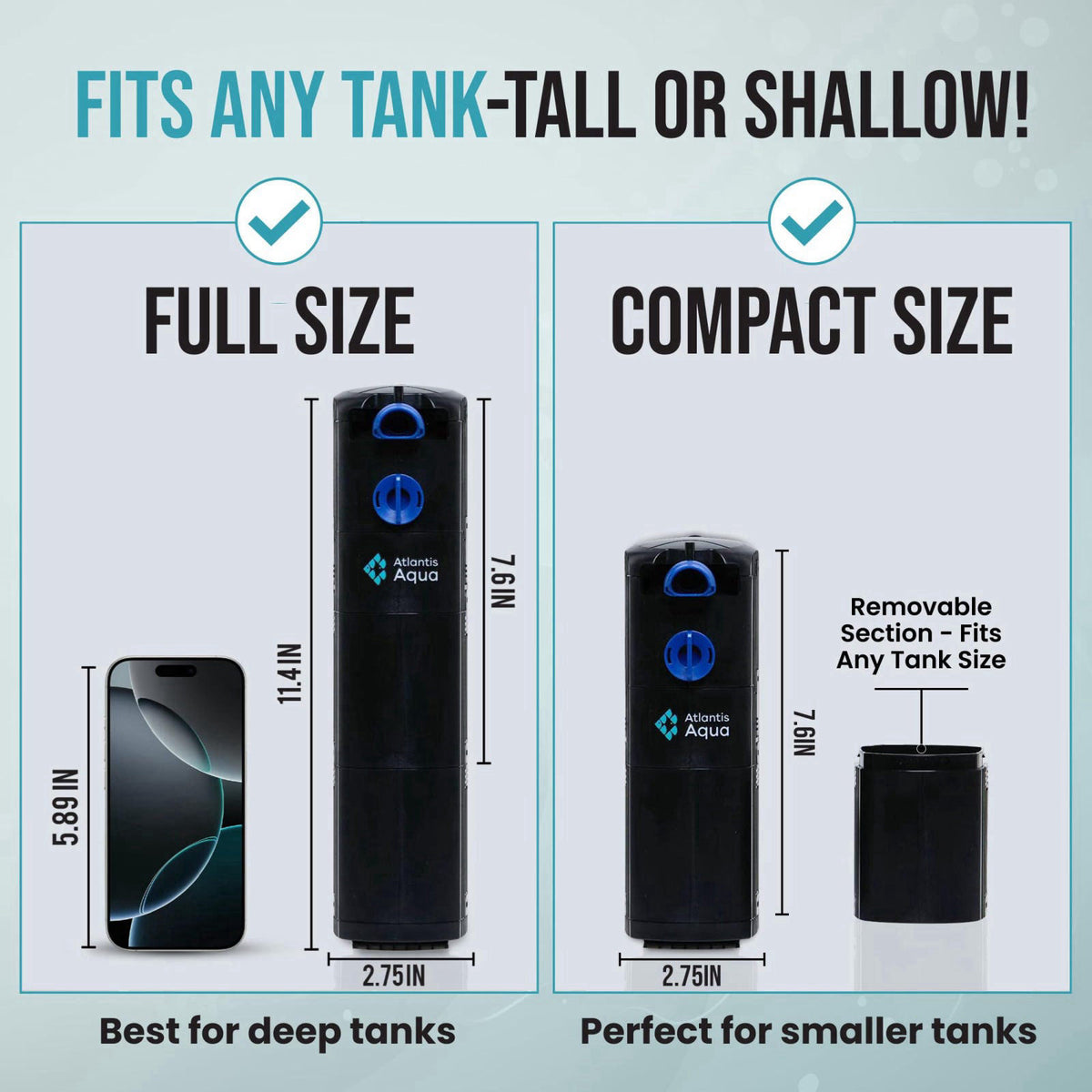 Atlantis Aqua 20 Gallon Fish Tank Filter up to 55 Gallons | Quiet Fish Tank Filter | Crystal Clear Water | Turtle Tank F