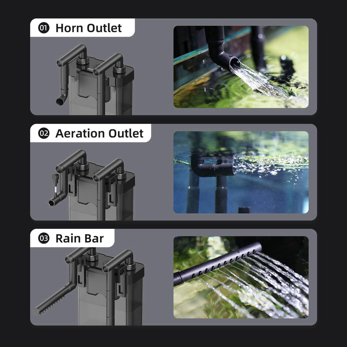 AQUASMITH Hang on Back Aquarium Filter,No-Hum Whisper-Quiet for 25-35 Gal – back view and specifications