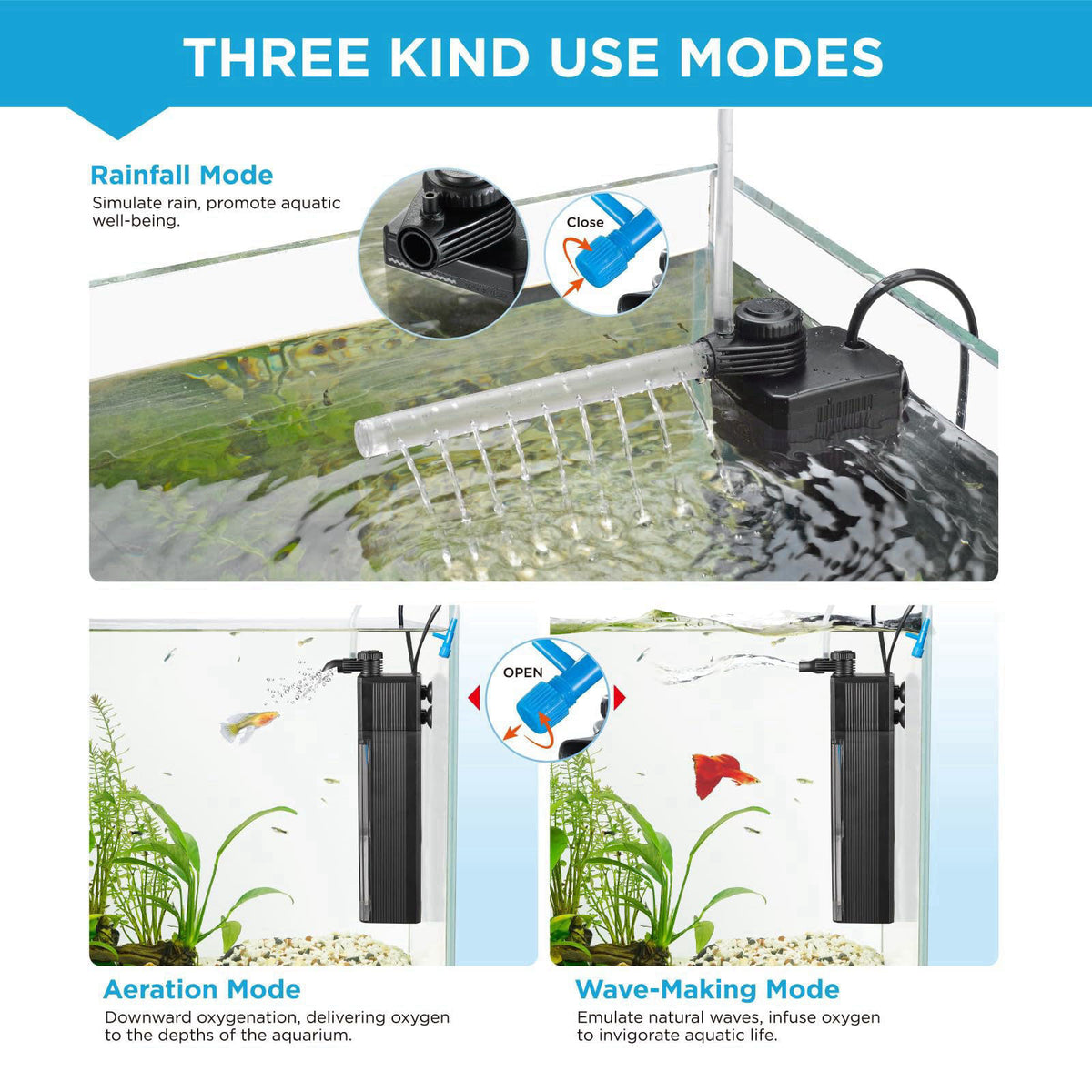 Weipro Internal Fish Tank Filter, 12W Adjustable Water Flow Submersible Aquarium Filter Pump for 40~60 Gallon Freshwater