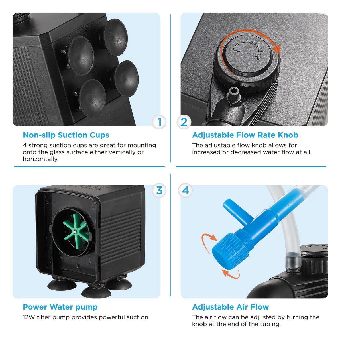 Weipro Internal Fish Tank Filter, 12W Adjustable Water Flow Submersible Aquarium Filter Pump for 40~60 Gallon Freshwater
