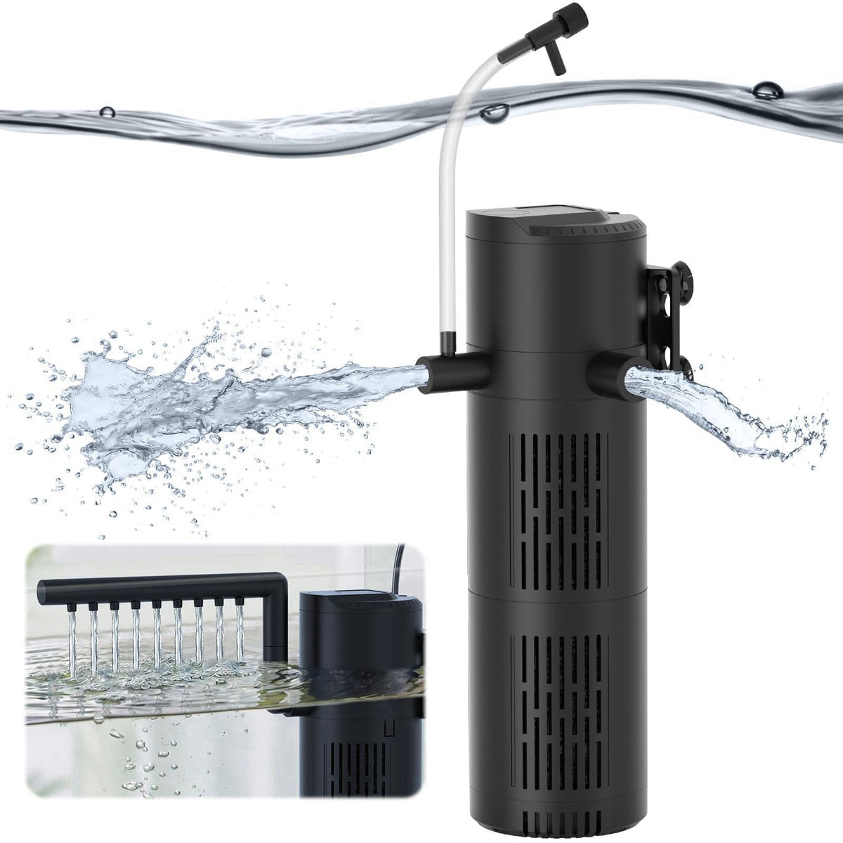 Devopet Aquarium Filter for 20-60 Gallon Tanks, Internal Fish Tank Filter, Submersible Turtle Tank Filter, with Aeration