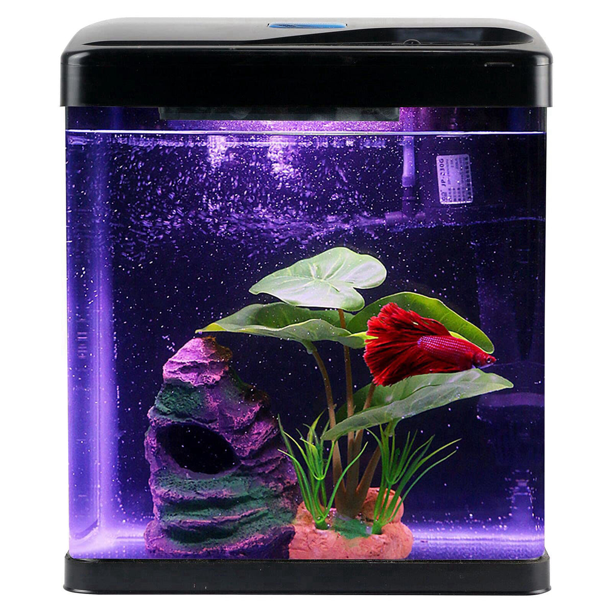 COOSPIDER Betta Fish Tank Self Cleaning Glass 2 Gallon Small Nano Aquarium Starter Kits Desktop Room Decor w/LED Light D