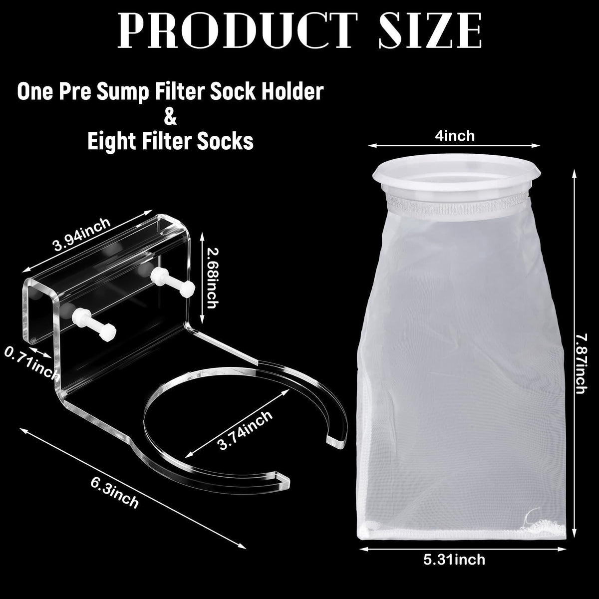 Ninehaoou 8 Pcs 4 Inch Filter Socks with Holder for Aquarium Pre Sump – close-up detail in clear, white