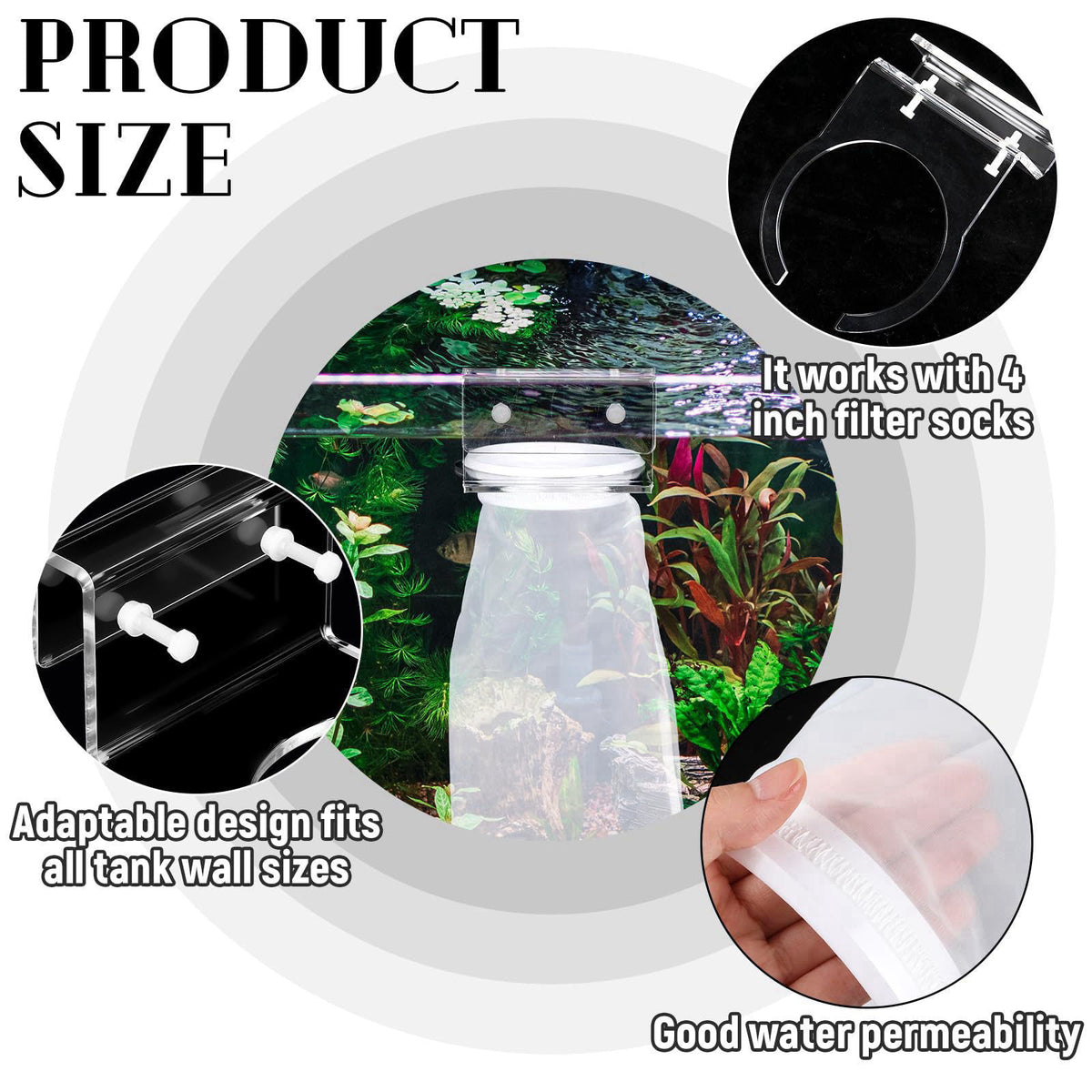 Ninehaoou 8 Pcs 4 Inch Filter Socks with Holder for Aquarium Pre Sump – packaging and label