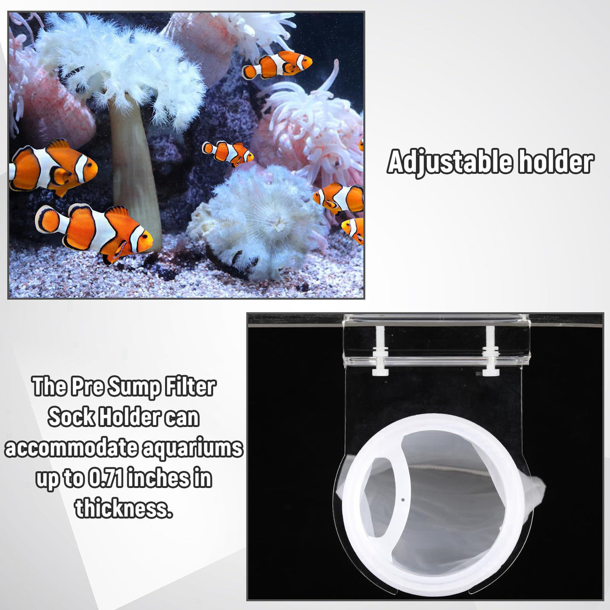 Ninehaoou 8 Pcs 4 Inch Filter Socks with Holder for Aquarium Pre Sump – back view and specifications