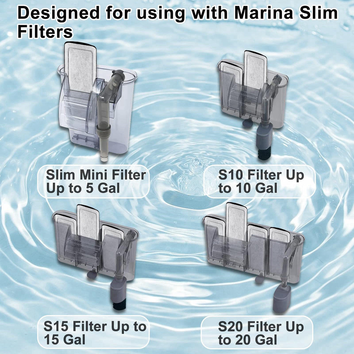 Pryitier 16 Pack Filter Cartridge for Marina Slim Filter S10/S15/S20, Replacement Fish Tank Cartridges with Ceramic for 