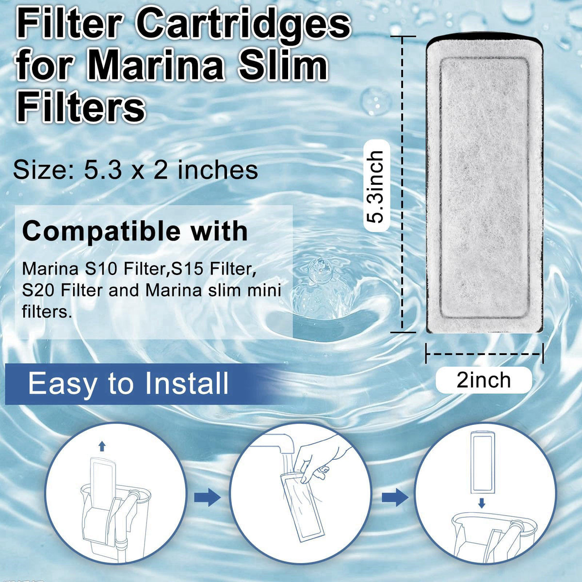 Pryitier 16 Pack Filter Cartridge for Marina Slim Filter S10/S15/S20, Replacement Fish Tank Cartridges with Ceramic for 
