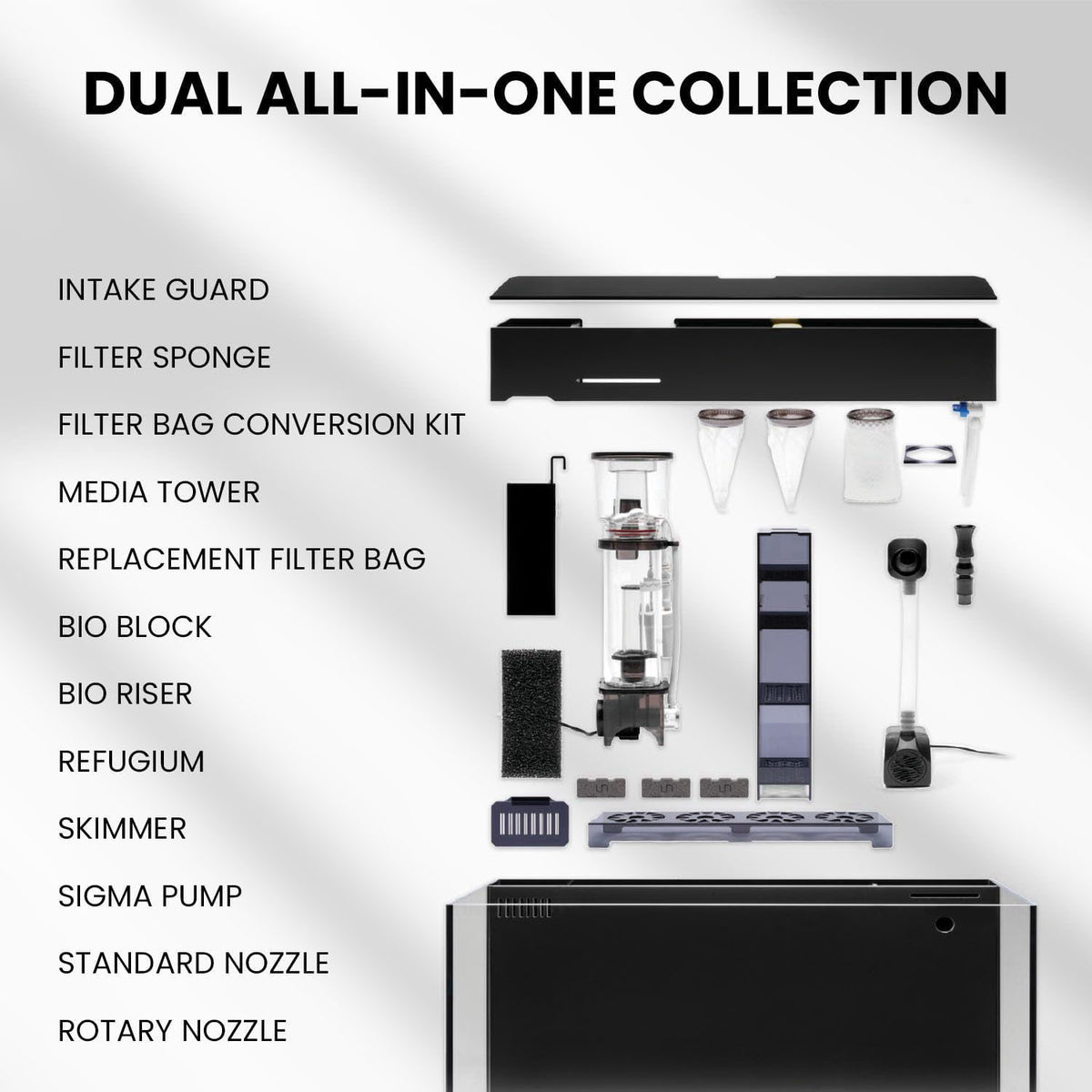 Ultum Nature Systems Dual Rimless Aquarium Media Tower - Freshwater & Saltwater Multi-Chamber AIO, Built-in Filter for N