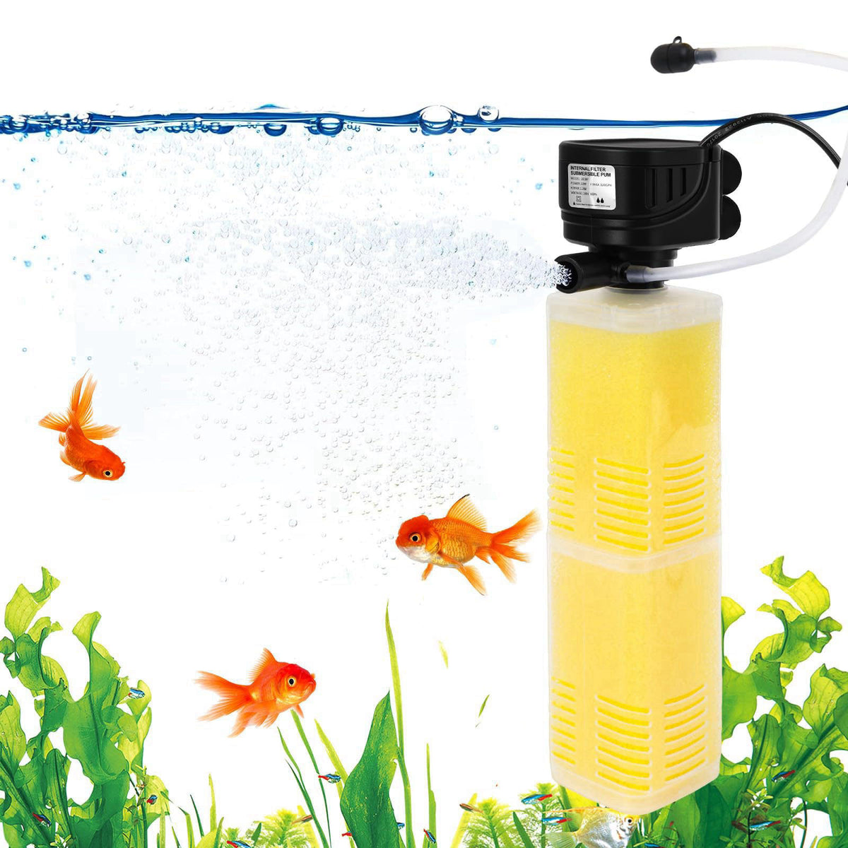 Donhallstar 320GPH Aquarium Filter for 40–100 Gallon Fish Tanks, 4-in-1 Submersible Internal Filter with Layered Filtrat