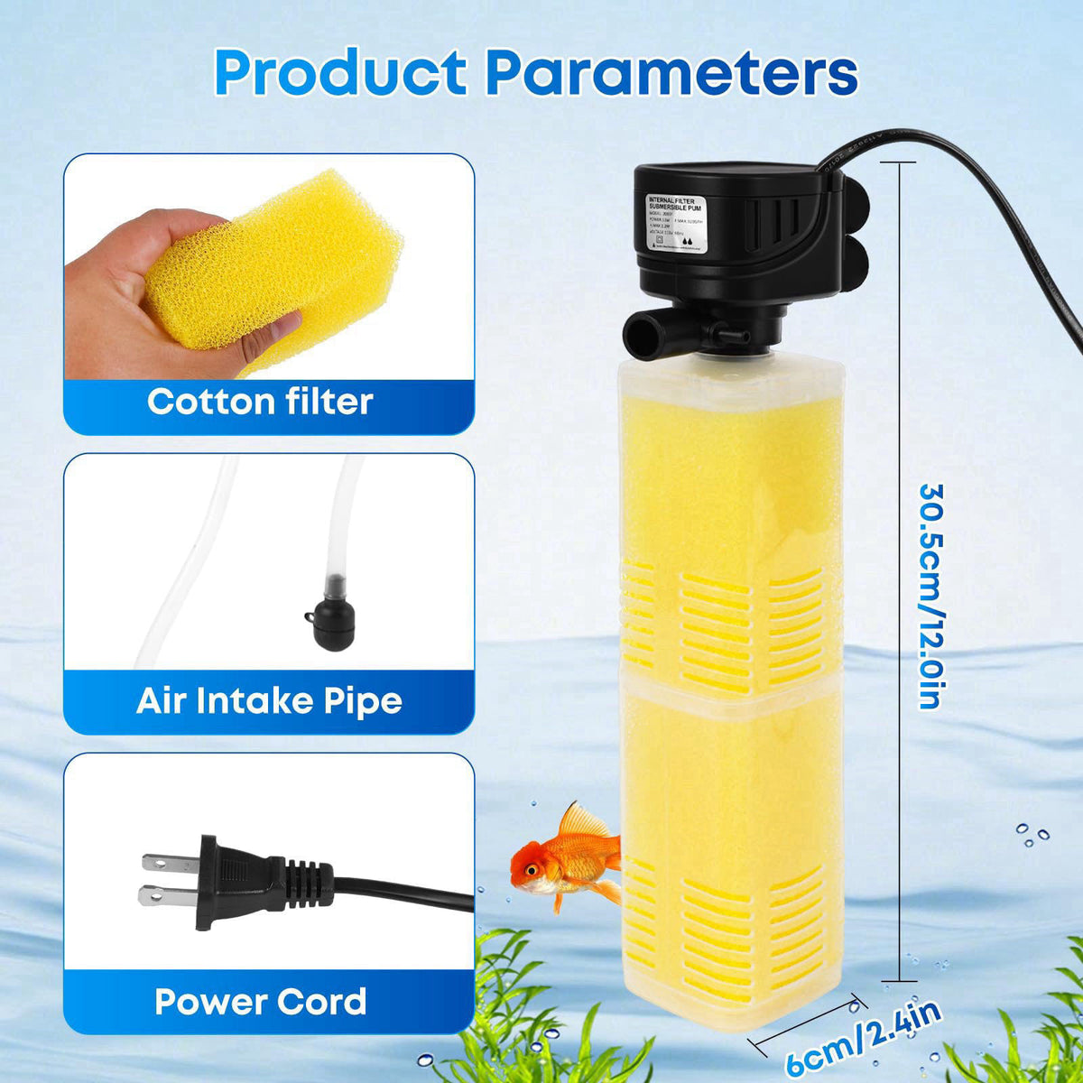 Donhallstar 320GPH Aquarium Filter for 40–100 Gallon Fish Tanks, 4-in-1 Submersible Internal Filter with Layered Filtrat