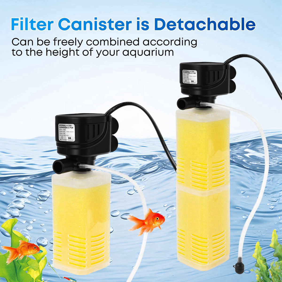 Donhallstar 320GPH Aquarium Filter for 40–100 Gallon Fish Tanks, 4-in-1 Submersible Internal Filter with Layered Filtrat
