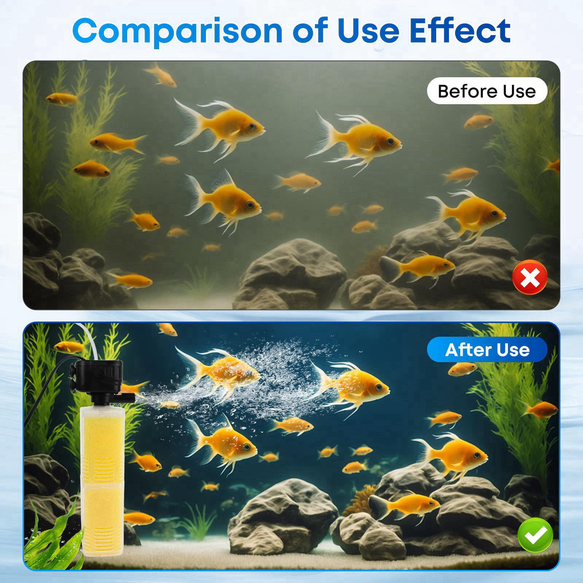 Donhallstar 320GPH Aquarium Filter for 40–100 Gallon Fish Tanks, 4-in-1 Submersible Internal Filter with Layered Filtrat