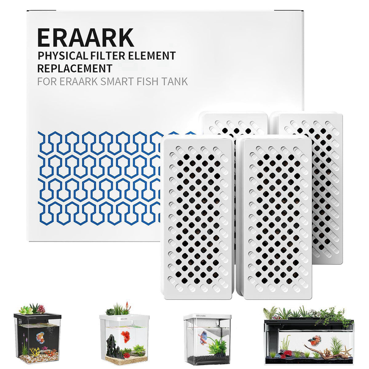 ERAARK Filter Media Replacement Physical Filter cartridges smart Fish Tank 4-Pack (4pack Physical Filter) – Grey, Acrylo