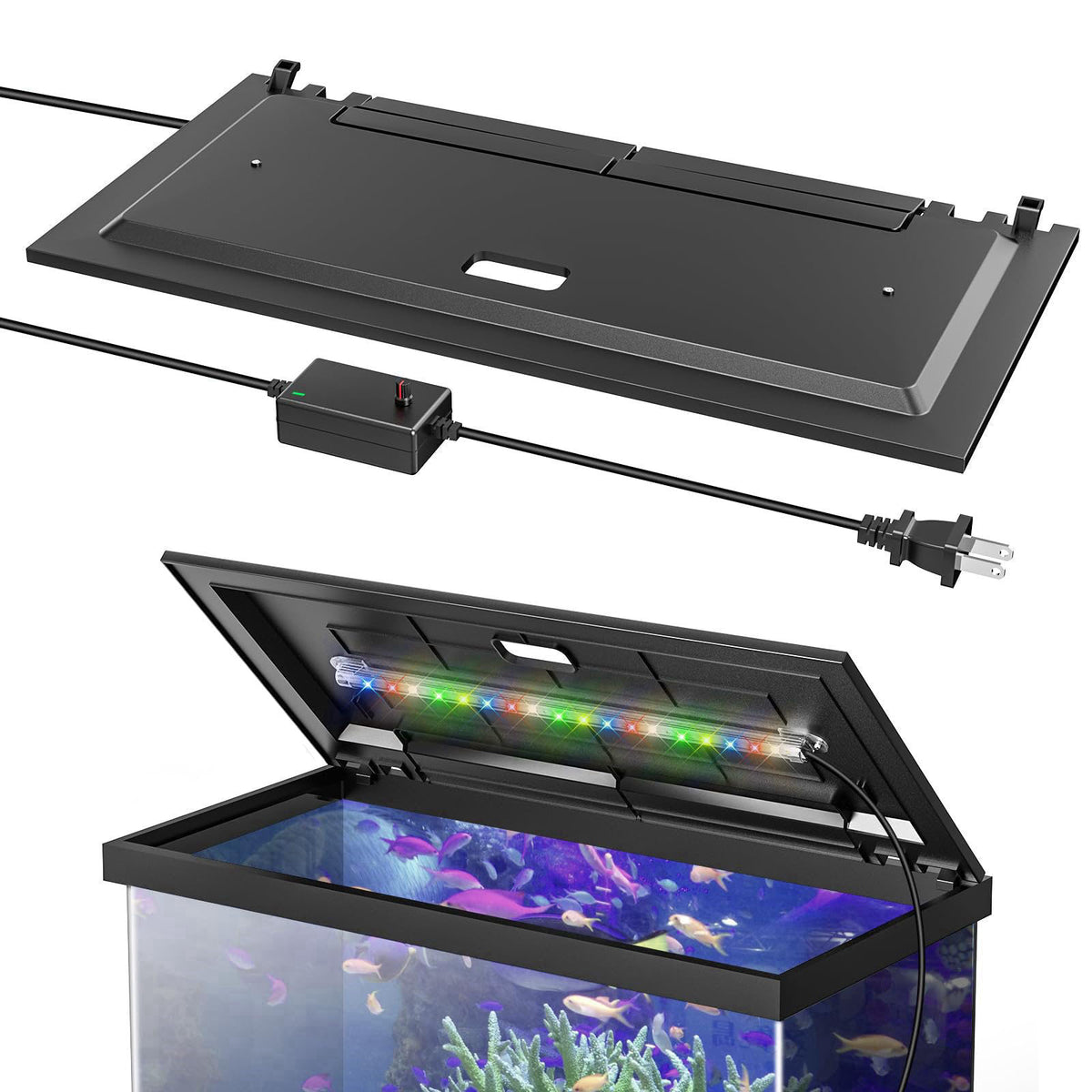 Blosail LED Aquarium Hood, Colored Lights, Fits 24" Framed Aquariums, Black – Black, Aquarium lid with light