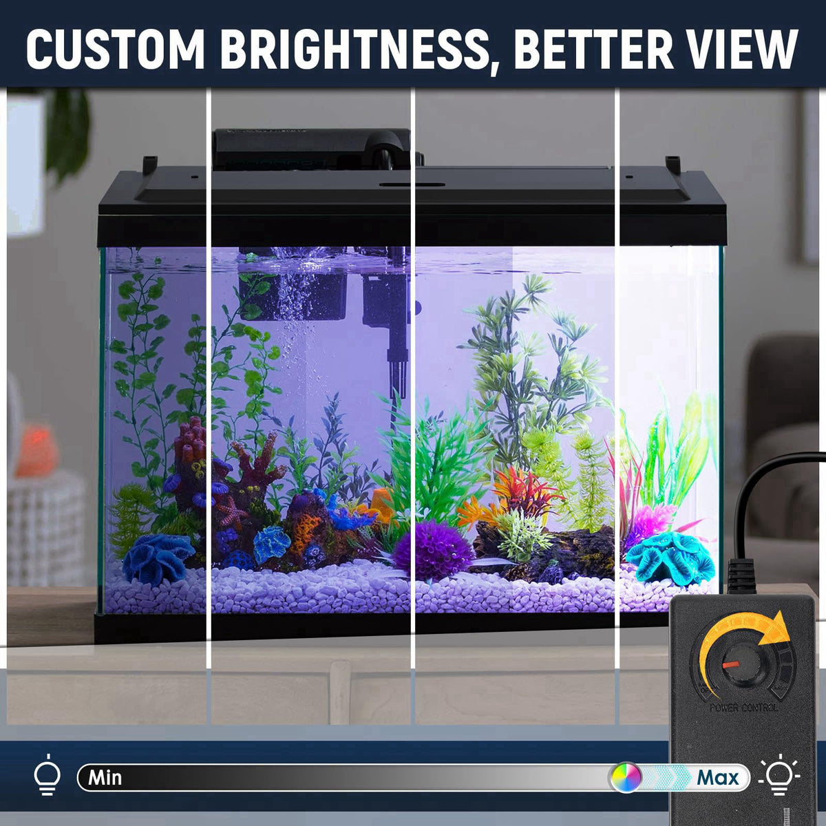 Blosail LED Aquarium Hood, Colored Lights, Fits 24" Framed Aquariums, Black – packaging and label