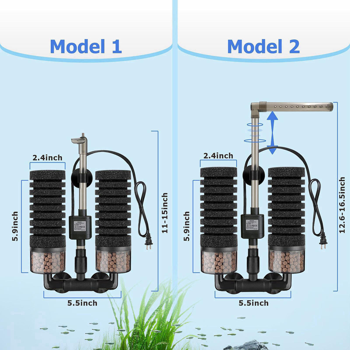 DEGGOX Upgrade Aquarium Electric Power Sponge Filter with Submersible Pump ，Ultra-Quiet Motor with Bio Ceramic Media Bal