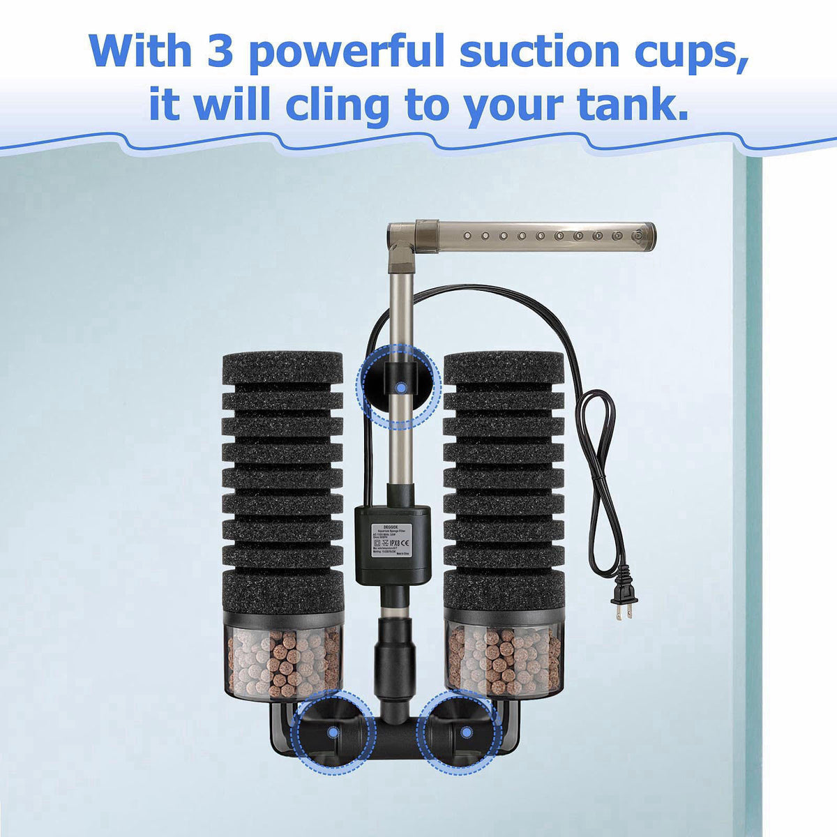 DEGGOX Upgrade Aquarium Electric Power Sponge Filter with Submersible Pump ，Ultra-Quiet Motor with Bio Ceramic Media Bal