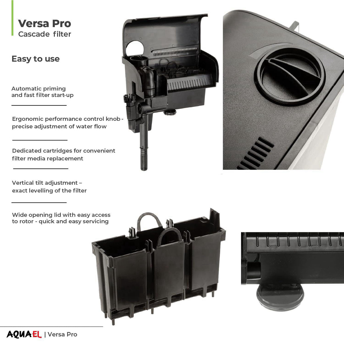 Aquael Versa Pro 20 Power Filter - Hang On Back Filter for Aquariums – close-up detail