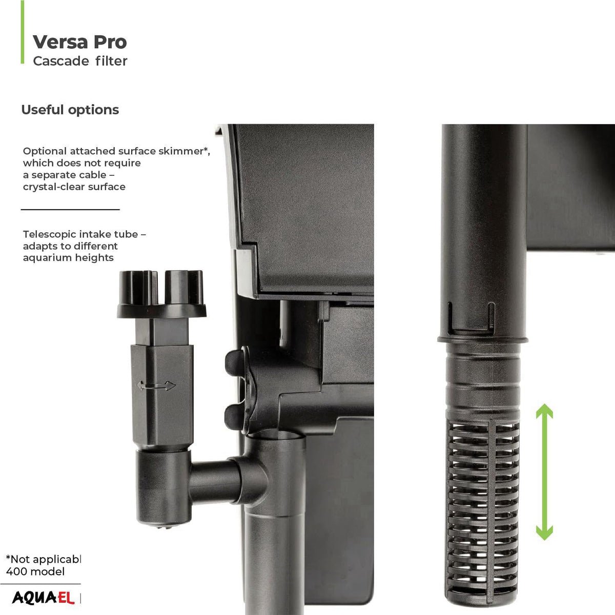 Aquael Versa Pro 20 Power Filter - Hang On Back Filter for Aquariums – back view and specifications