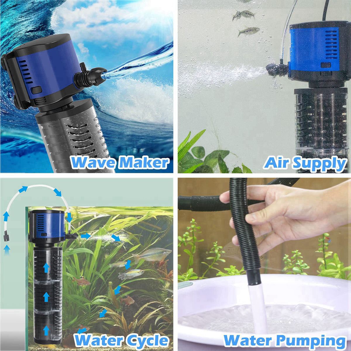 TARARIUM Fish Tank Filter Powerful 400GPH for 75-200 Gallon Large Aquarium Small Pond Fountain, Wave-maker Submersible W