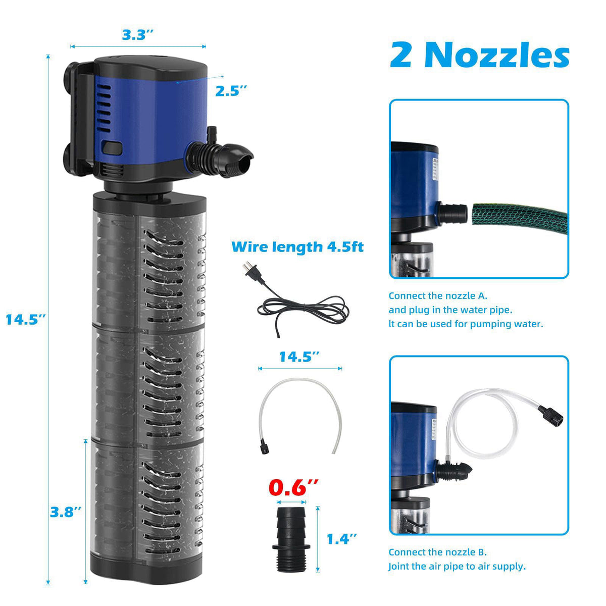 TARARIUM Fish Tank Filter Powerful 400GPH for 75-200 Gallon Large Aquarium Small Pond Fountain, Wave-maker Submersible W