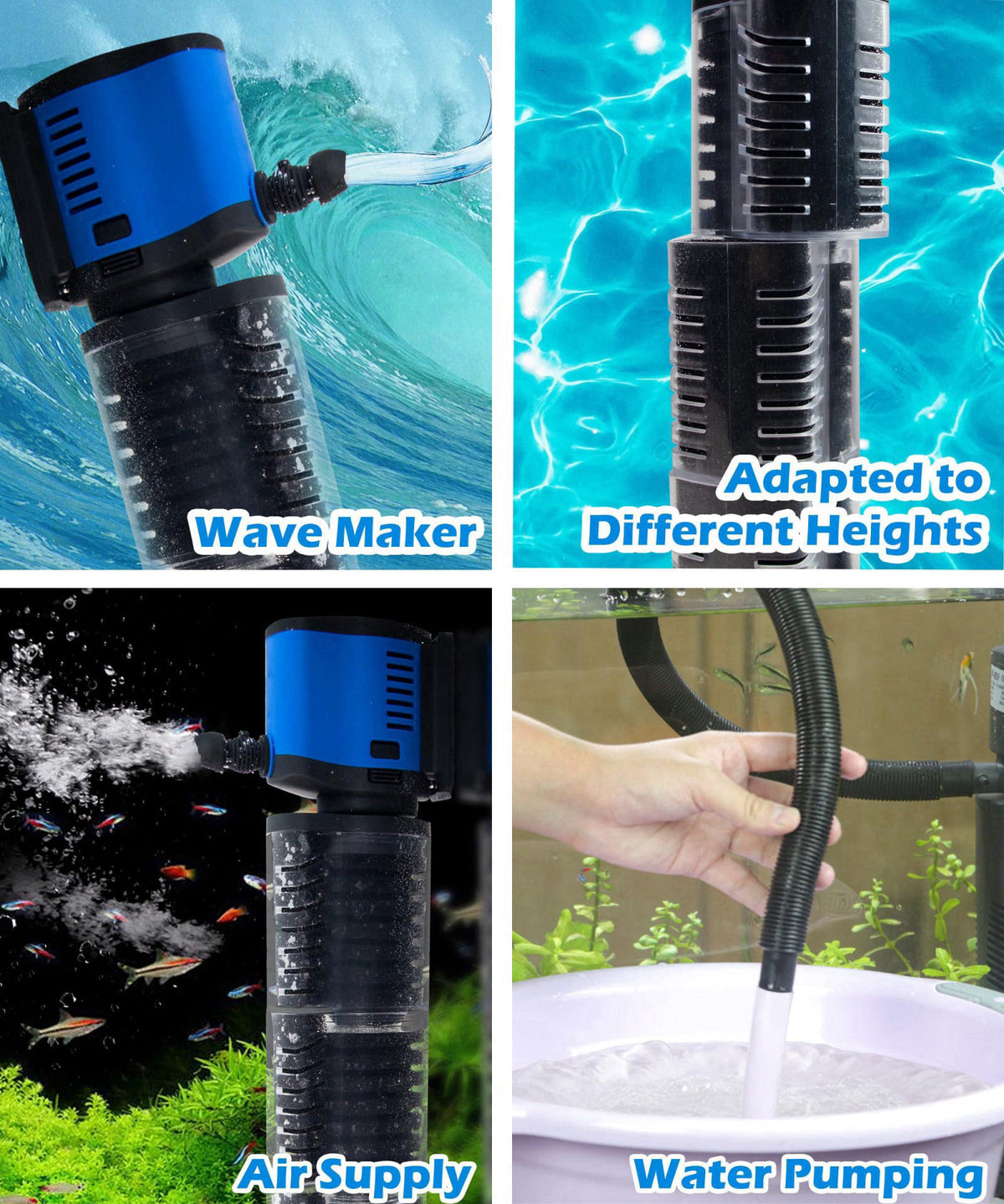 COOSPIDER Aquarium Filter for 100-500 Gallon, 660 GPH Filtration Pond Pump – back view and specifications