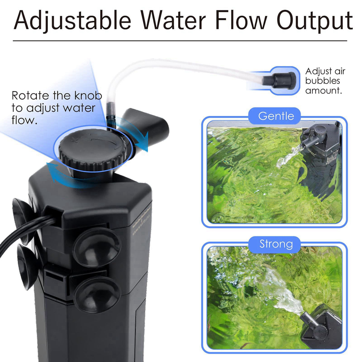 hygger 120GPH Silent Aquarium Internal Filter for 10-20 Gallon Fish Tanks – full view