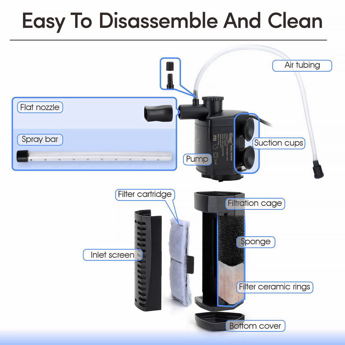 hygger 120GPH Silent Aquarium Internal Filter for 10-20 Gallon Fish Tanks – alternate angle