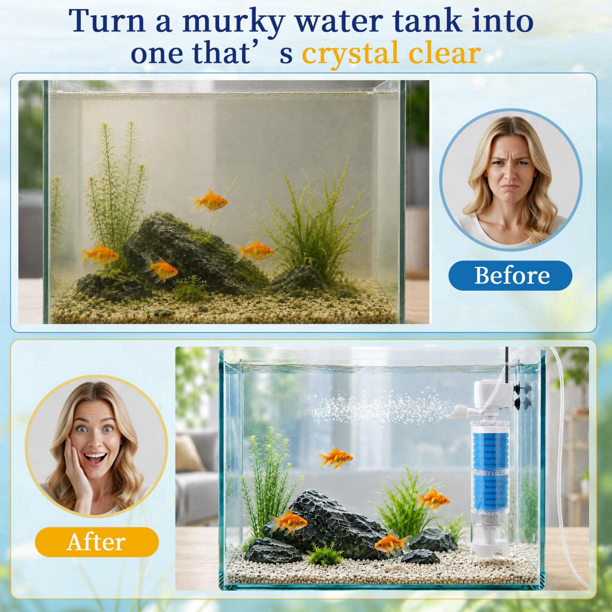 GLIDESMOOTH Aquarium Filter, Multi-Functional Water Circulation System, 25W – packaging and label