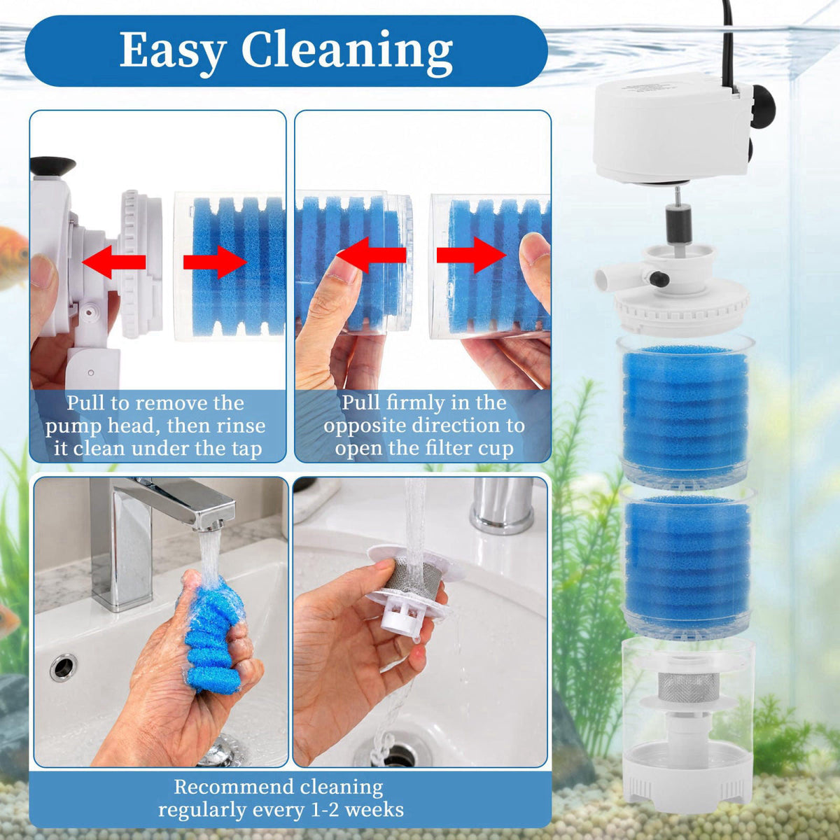 GLIDESMOOTH Aquarium Filter, Multi-Functional Water Circulation System, 25W – alternate angle