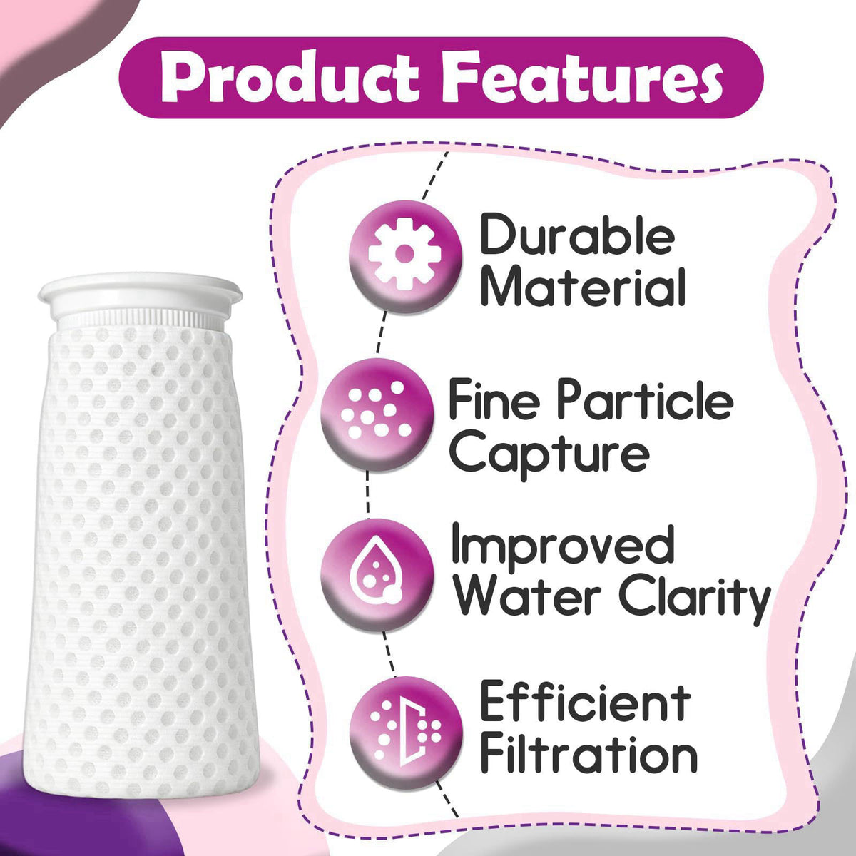 Bookiq 30 Pcs 4 Inch 150 Micron Filter Socks, Ring Honeycomb – full view