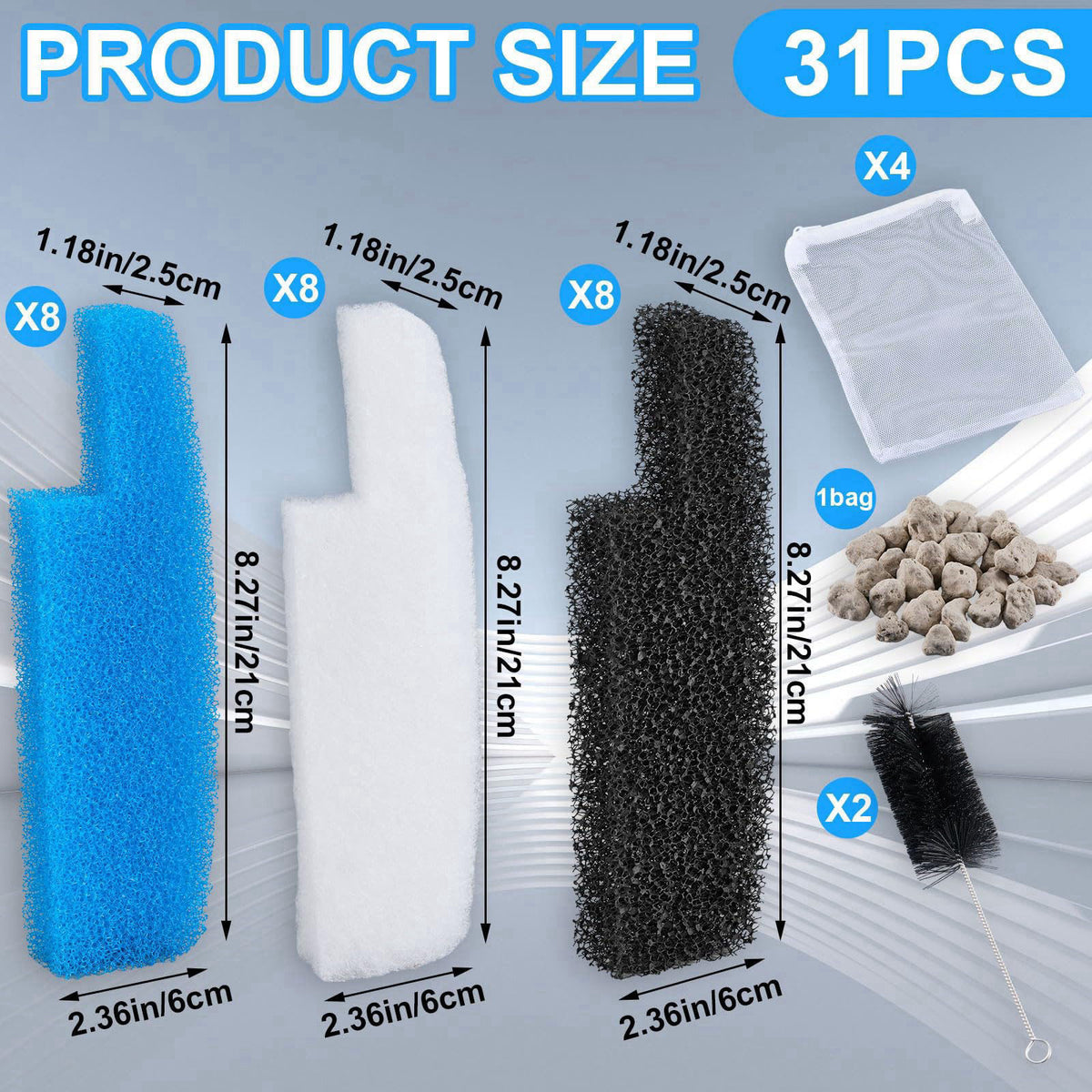 Threlaco 31 Pcs Filter Media Kit, Compatible with Seachem Tidal 75 – close-up detail