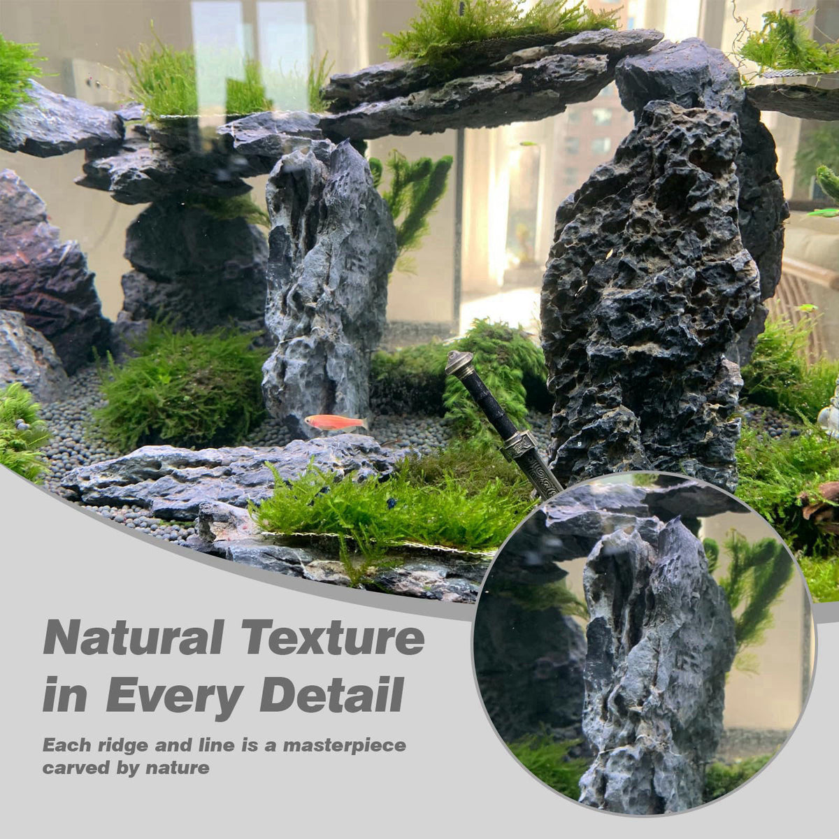 Unocho Aquarium Stones Seiryu Rock 20lb Natural Stone for Aquascaping,3-10 Inches – full view, size 20LB(3-10 inches)