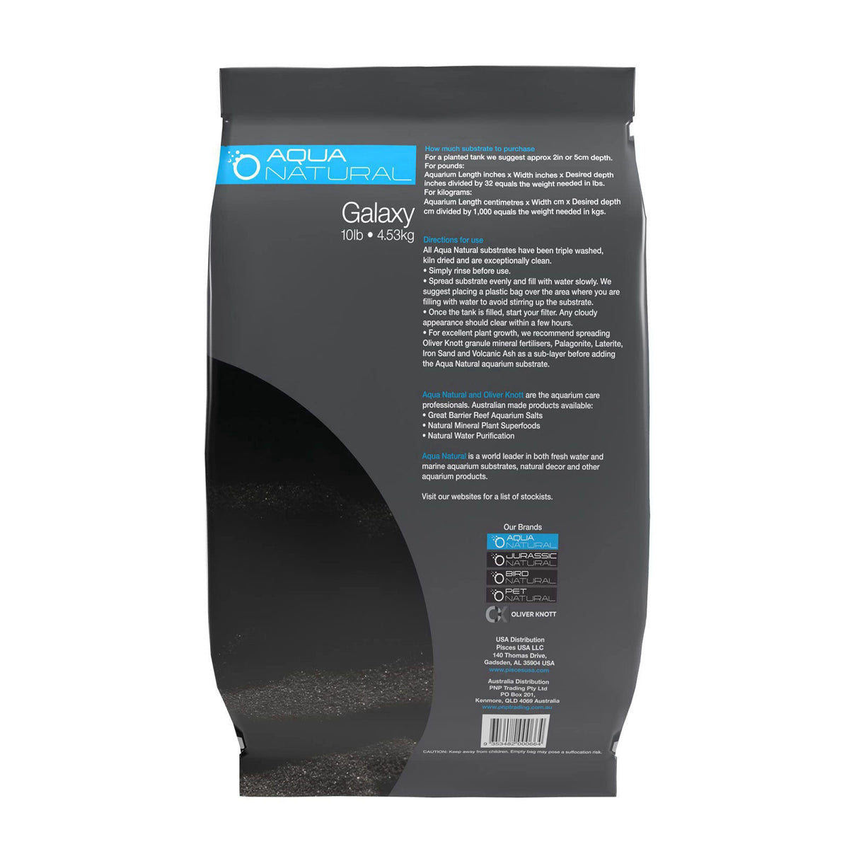 Aqua Natural Aquarium Substrate, Galaxy Sand, 20lb – packaging and label