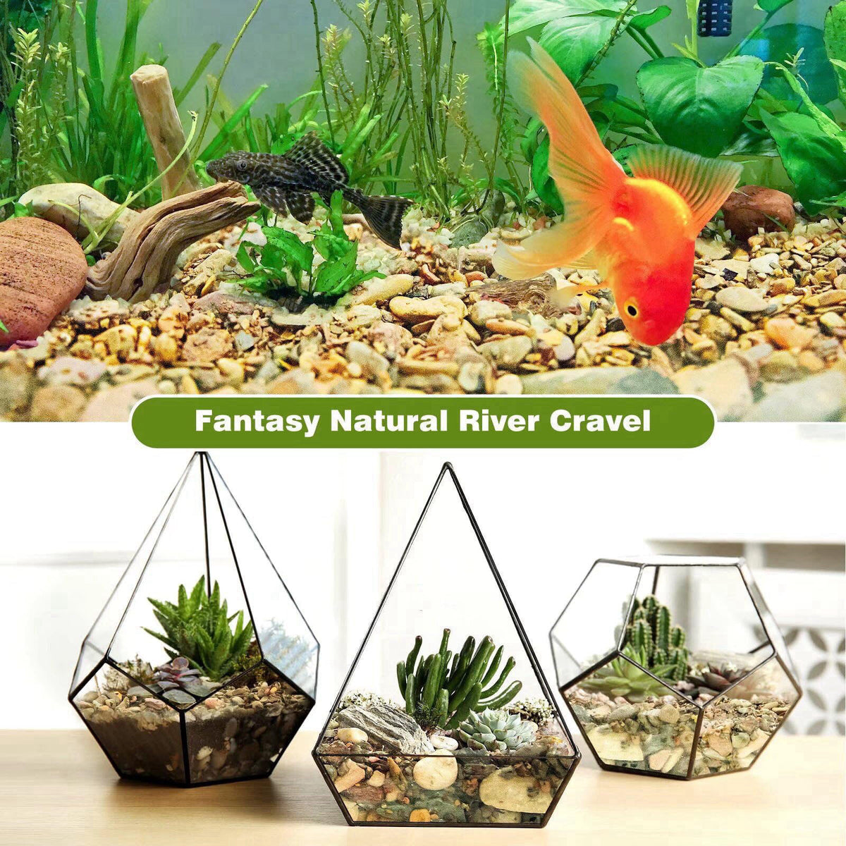WDEFUN Aquarium Gravel River Rock, Natural Polished Mixed Colorful Stones, 10 LBS, for Plant Aquariums, Landscaping, Vas