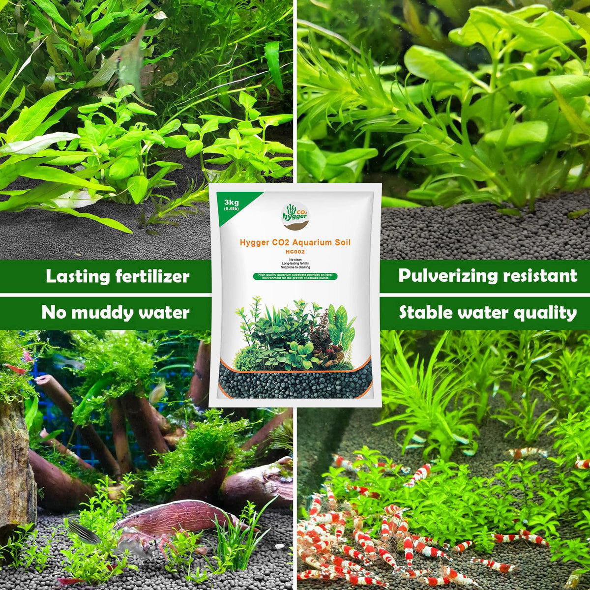 Hygger CO2 6.6Ib Aquarium Soil Water Grass Mud Fish Tank Aquascaping Aquarium Substrate Soil for Plants and Shrimps,No N