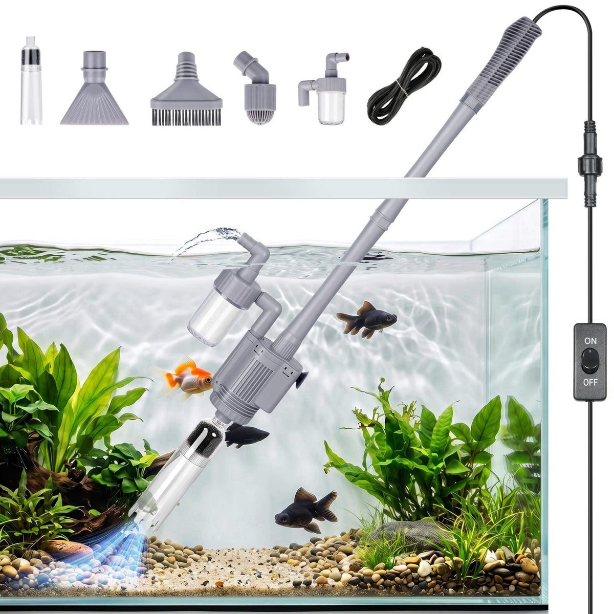 Meirenivo Electric Aquarium Vacuum Gravel Cleaner 5-in-1 Fish Tank Cleaning Kit 28W Automatic Gravel Vacuum for Aquarium