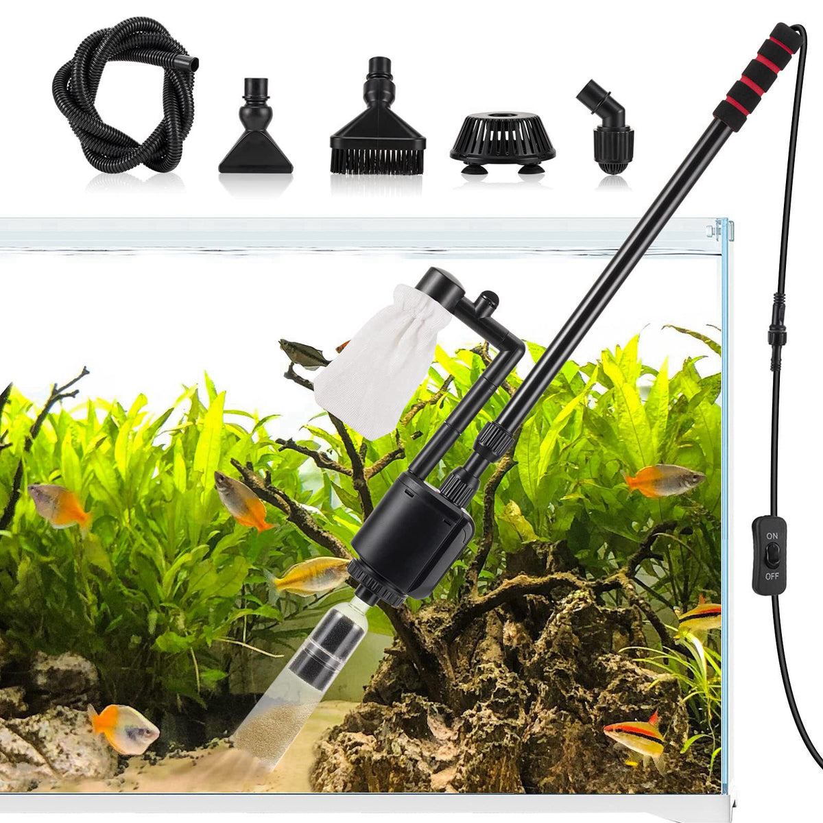 AQQA Aquarium Gravel Cleaner, 6-in-1 Fish Tanks Gravel Vacuum Cleaner Set – product photo (Gravel Cleaners)